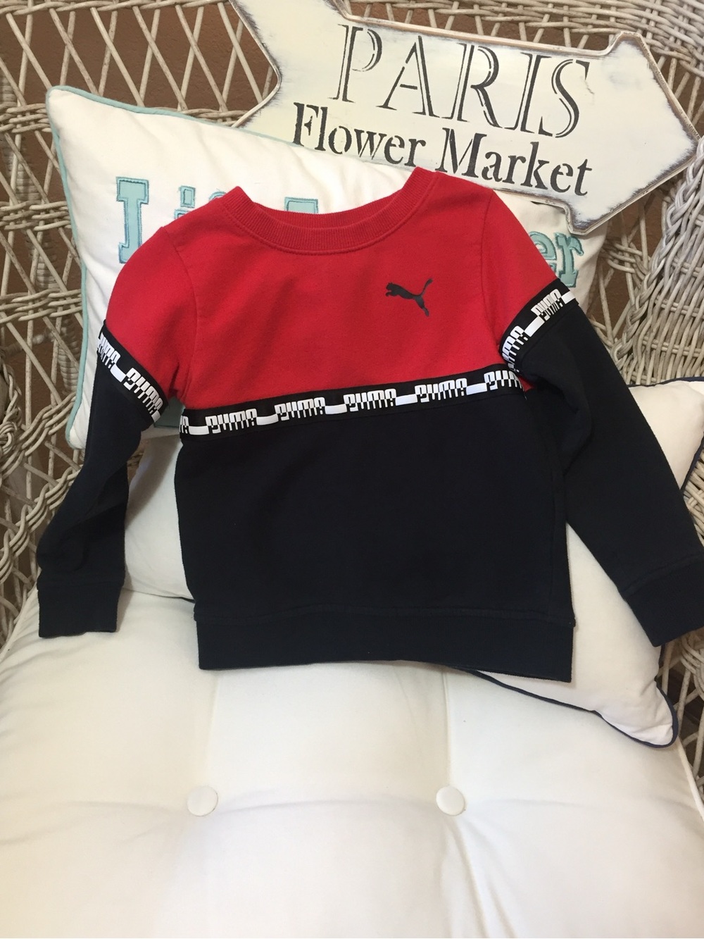 Puma Kids Red and Black Logo Pullover Sweatshirt